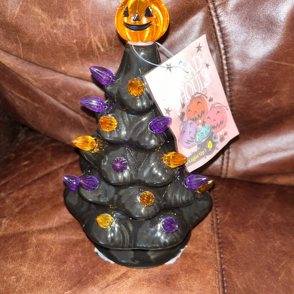 Spooky Black Ceramic Halloween Tree with Lights